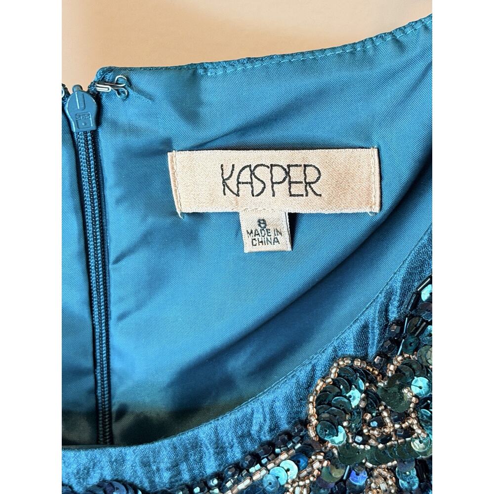 Kasper Peacock Sleeveless Dress with Beaded Top and Jacket Size 8 - Picture 5 of 11